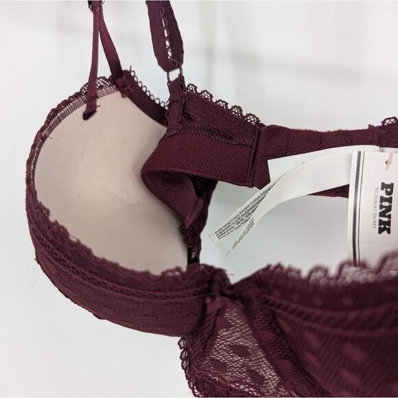 Elegant Lace Underwire Bra - Burgundy - Picture 3 of 7